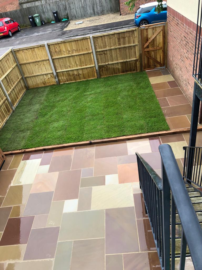 Artificial lawn and sandstone paving from the original gallery