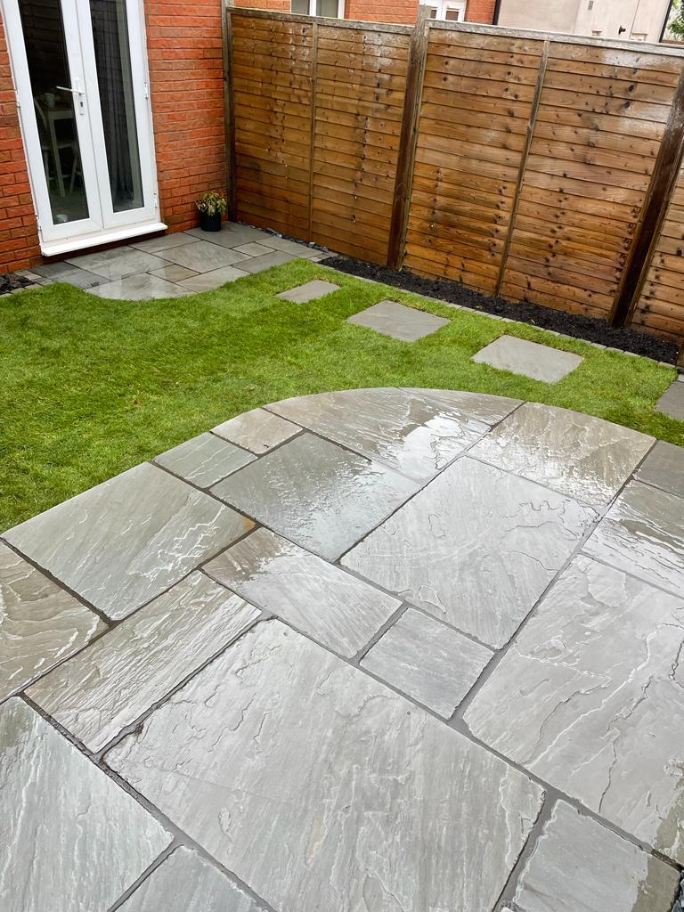 Grey sandstone patio and stepping stones